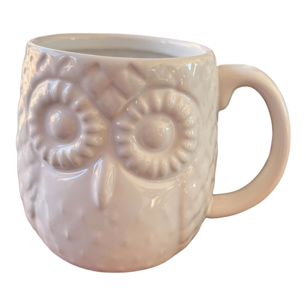 Home Essentials Ceramic Owl Bird Mug-white 3D Textured-Coffee Tea Cup EUC
